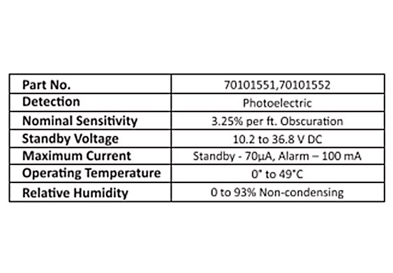 photoelectric smoke detector head spec