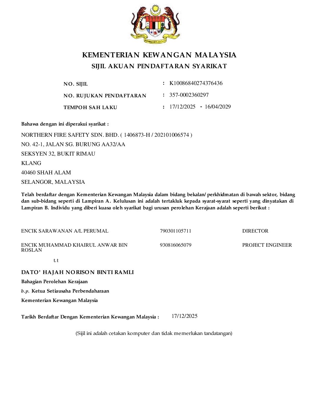 SIJIL KEMENTERIAN KEWANGAN MALAYSIA SIJIL KEMENTERIAN KEWANGAN MALAYSIA 1 pdf